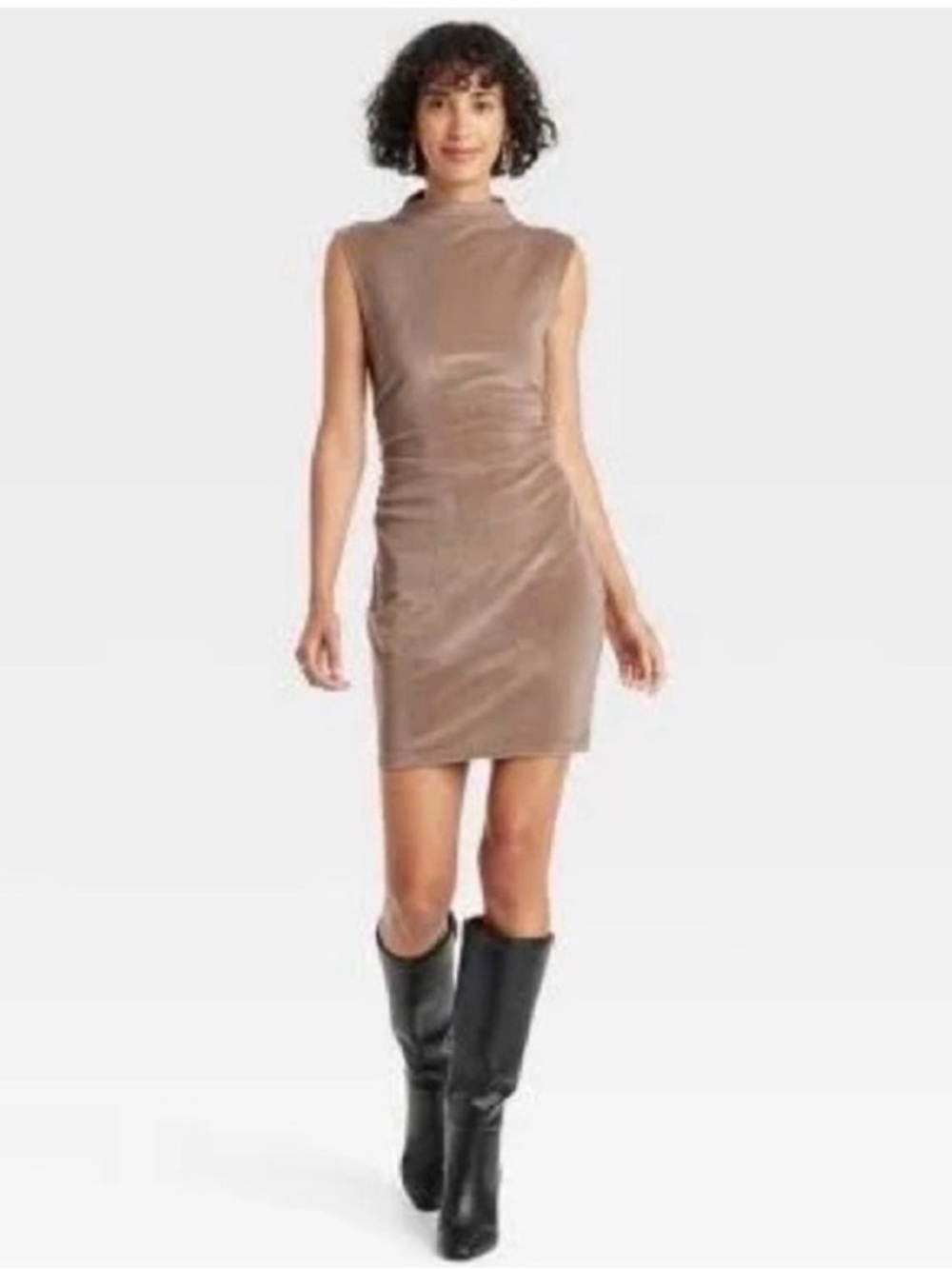 2/$20 a new day Taupe Sleeveless Mock Neck Mini Dress nwt XS